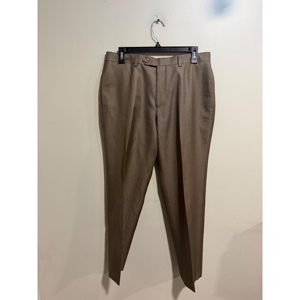 Ralph Lauren Mens Brown Micro Pattern Dress Pants 32W x 30L Flat Front Washable